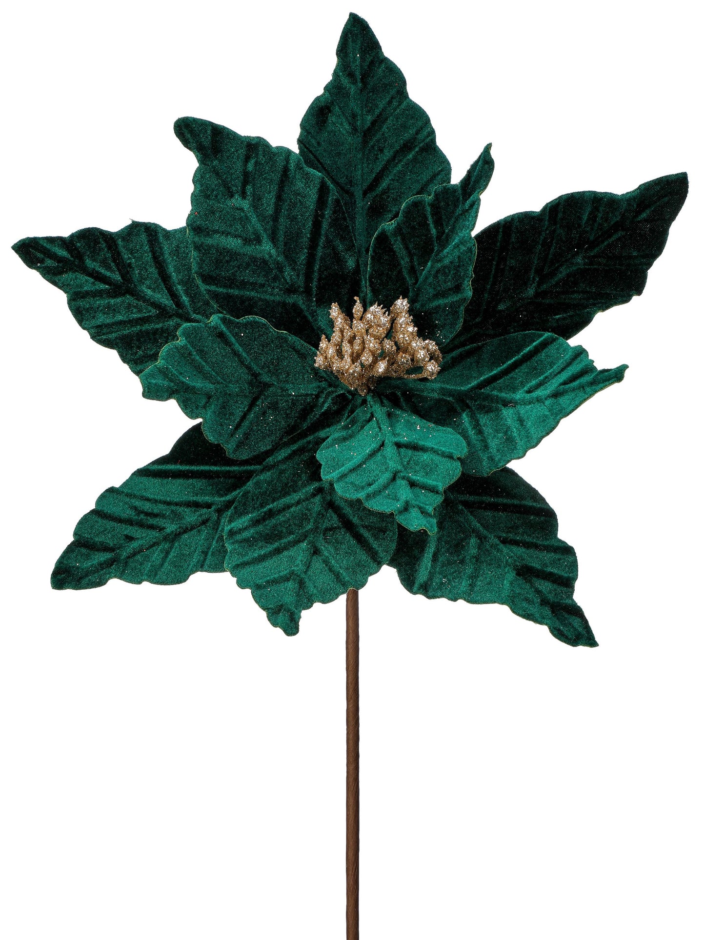 24" Velvet Glitter Center Poinsettia Stem