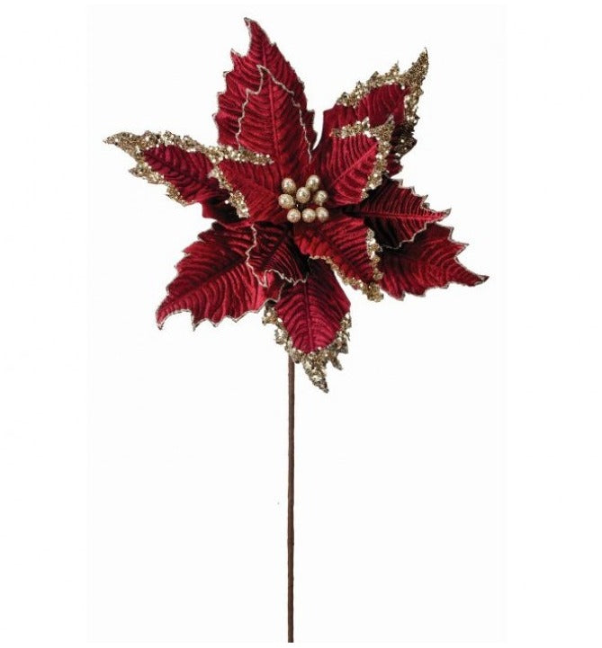 Deluxe Velvet Sequin Edge Poinsettia Stem