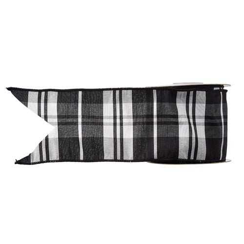 Black and White Plaid Wired Ribbon