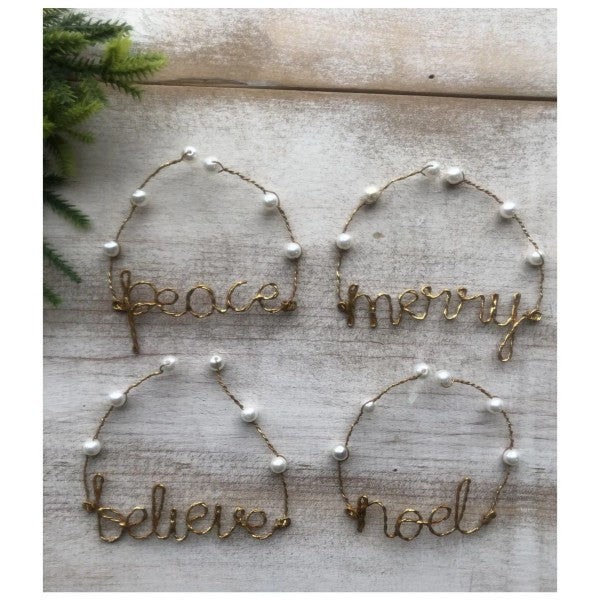 4" Gold Word Embellishments with Pearls