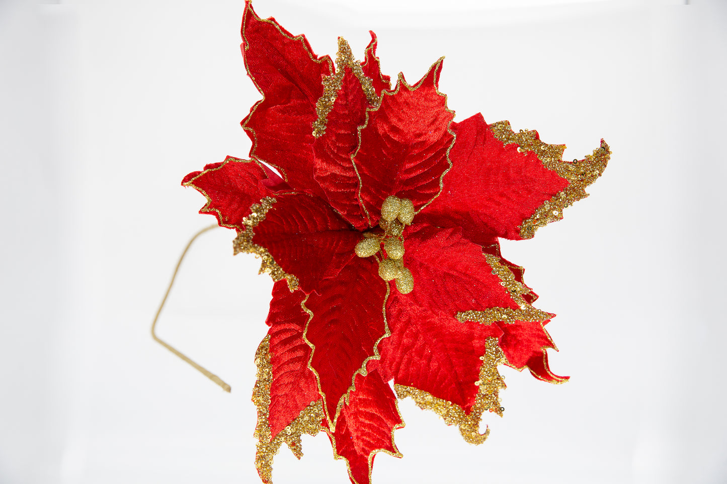 Deluxe Velvet Sequin Edge Poinsettia Stem
