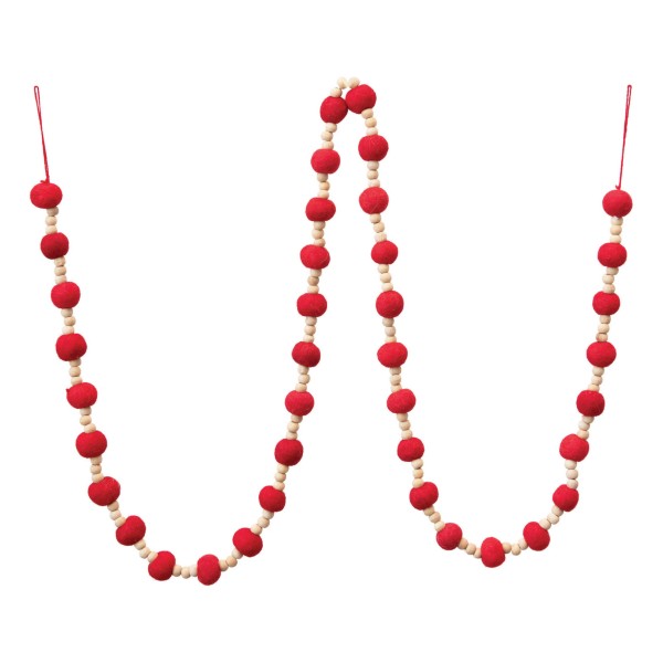 Wool Fell Ball and Wood Bead Garland