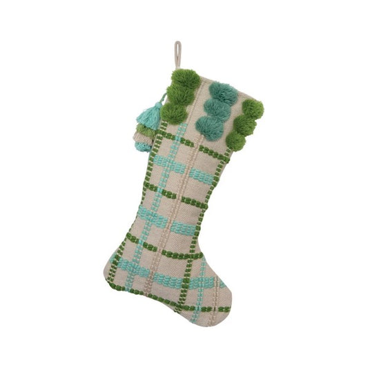 Woven Cotton Stocking with Grid Pattern
