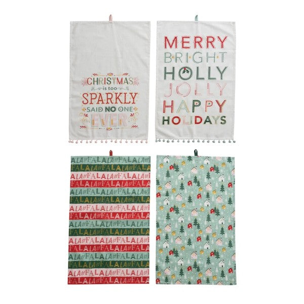 Cotton Tea Towel with Holiday Saying/Print