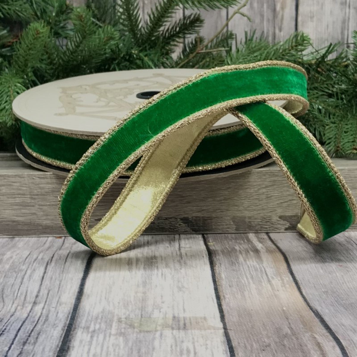 1" Velvet Ribbon with Gold Glitter Trim