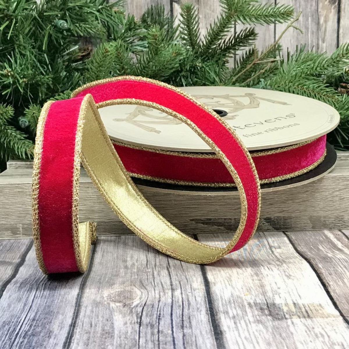 1" Velvet Ribbon with Gold Glitter Trim