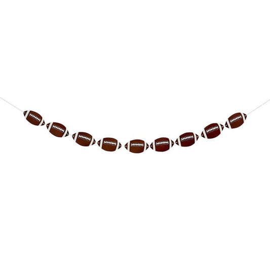 String of football-shaped decorations on a white background