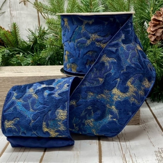 Dark Blue Jacquard Acanthus Leaves