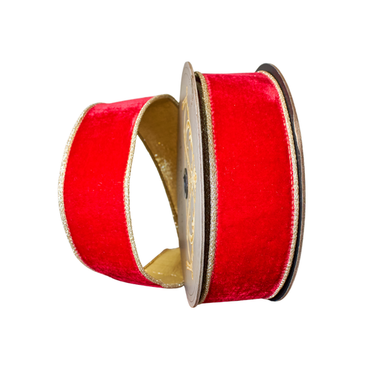 Red ribbon with gold edge on a white background