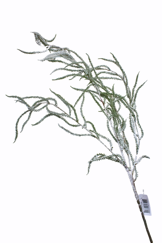 Decorative plant stem with green leaves on a white background