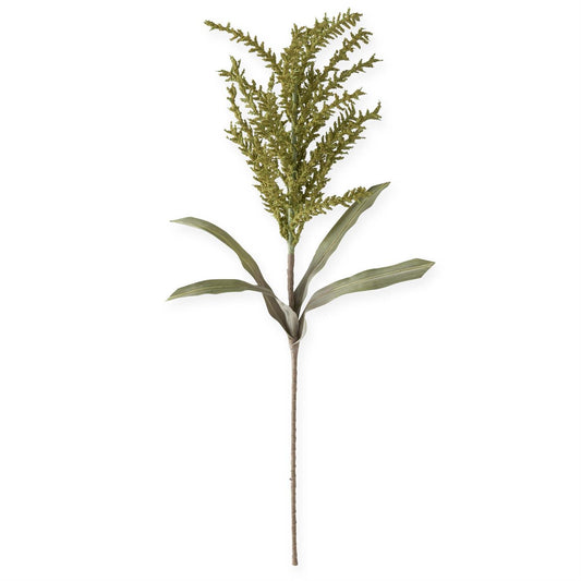 Artificial plant stem with green leaves on a white background