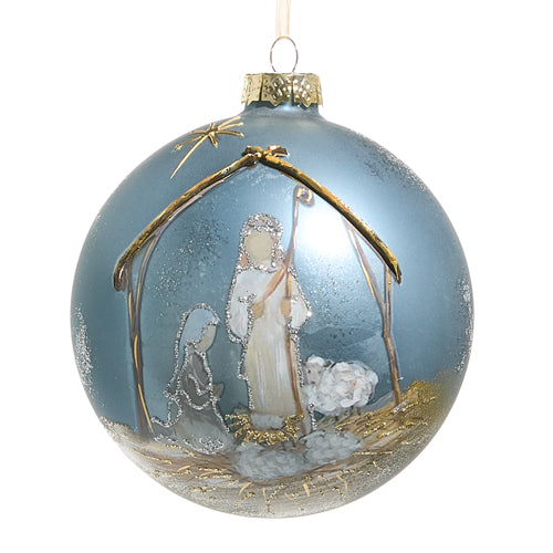 Decorative Christmas ball with nativity scene design on a white background