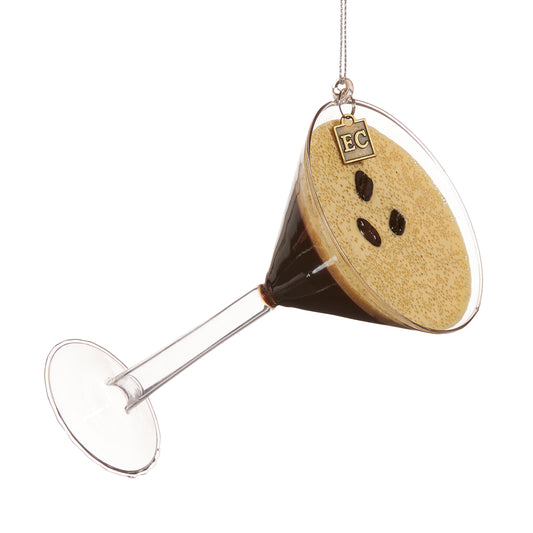 Espresso martini glass ornament on a white background