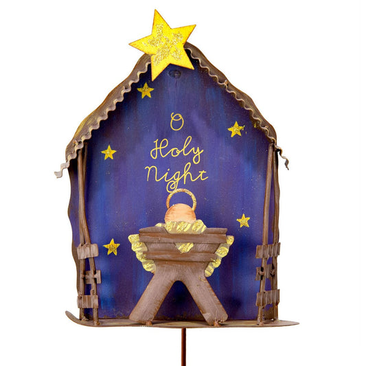 Decorative nativity scene with 'O Holy Night' text on a blue background