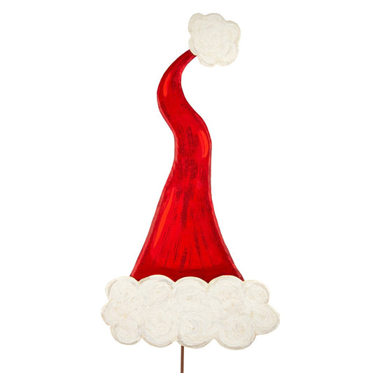 Red Santa hat with white trim stake on a white background