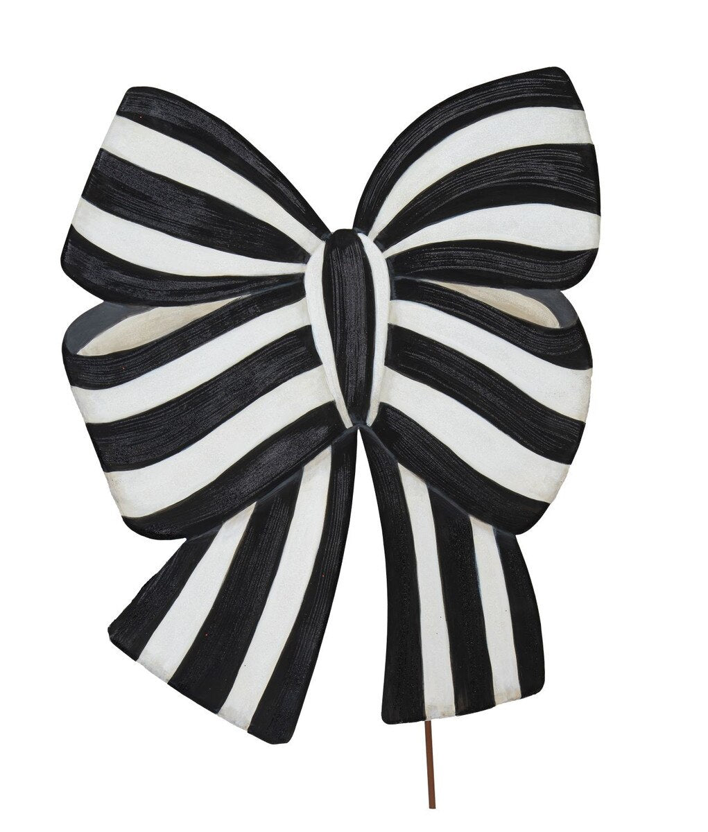 Black and white striped bow stake on a white background