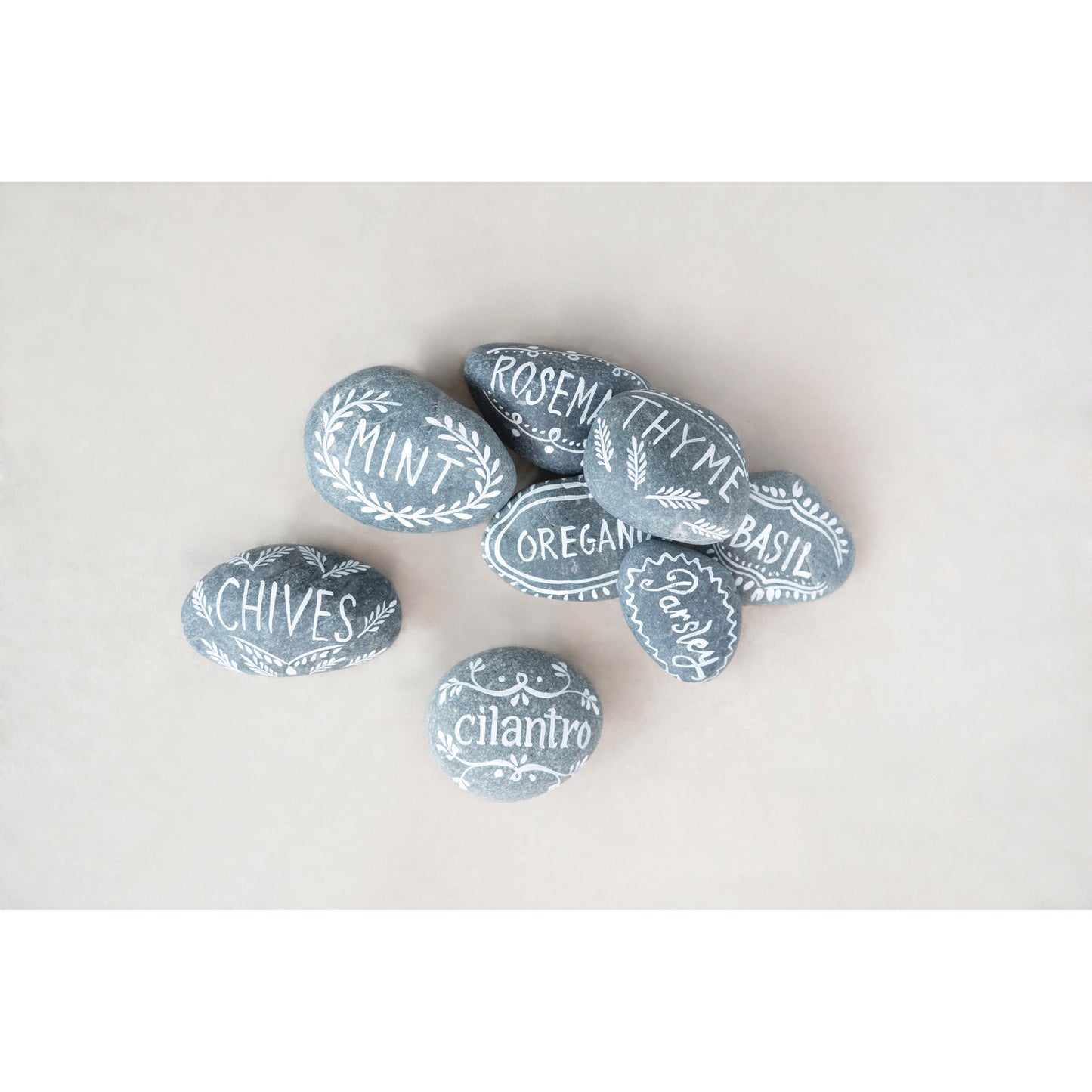 Natural Hand Painted Stone Herb Marker