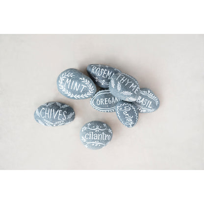 Natural Hand Painted Stone Herb Marker