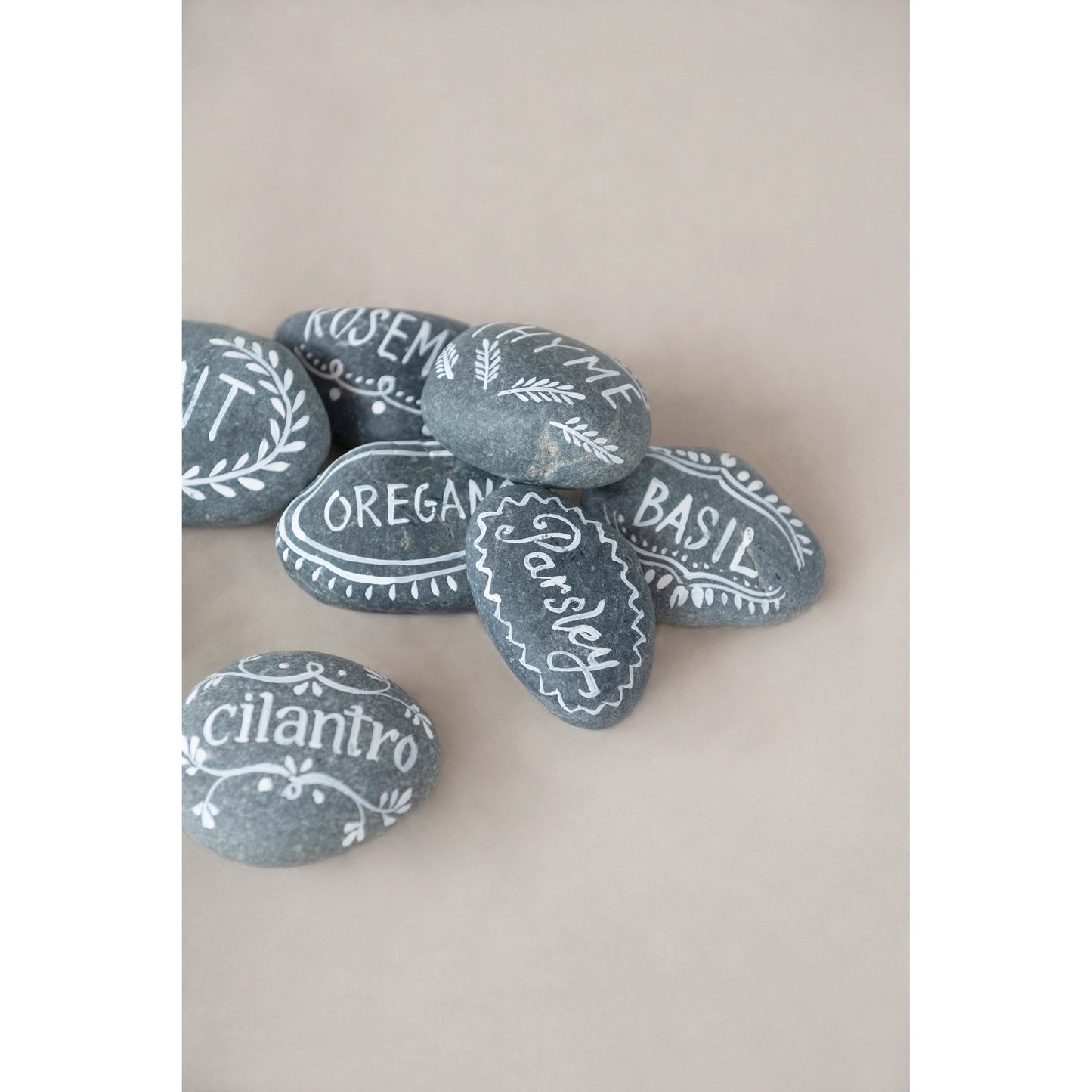 Natural Hand Painted Stone Herb Marker