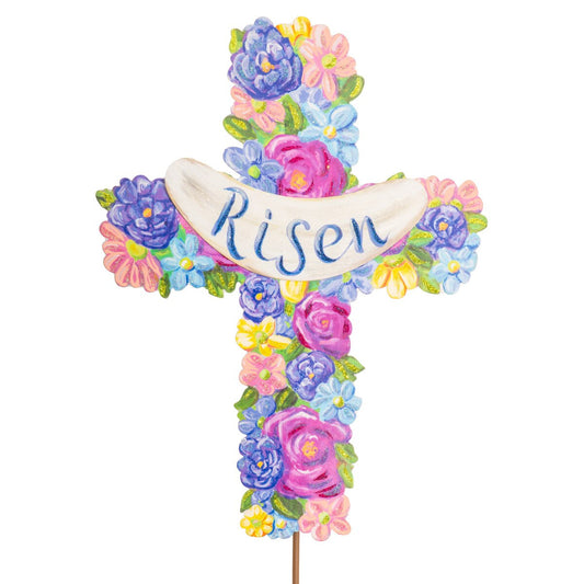 "Risen" Floral Cross