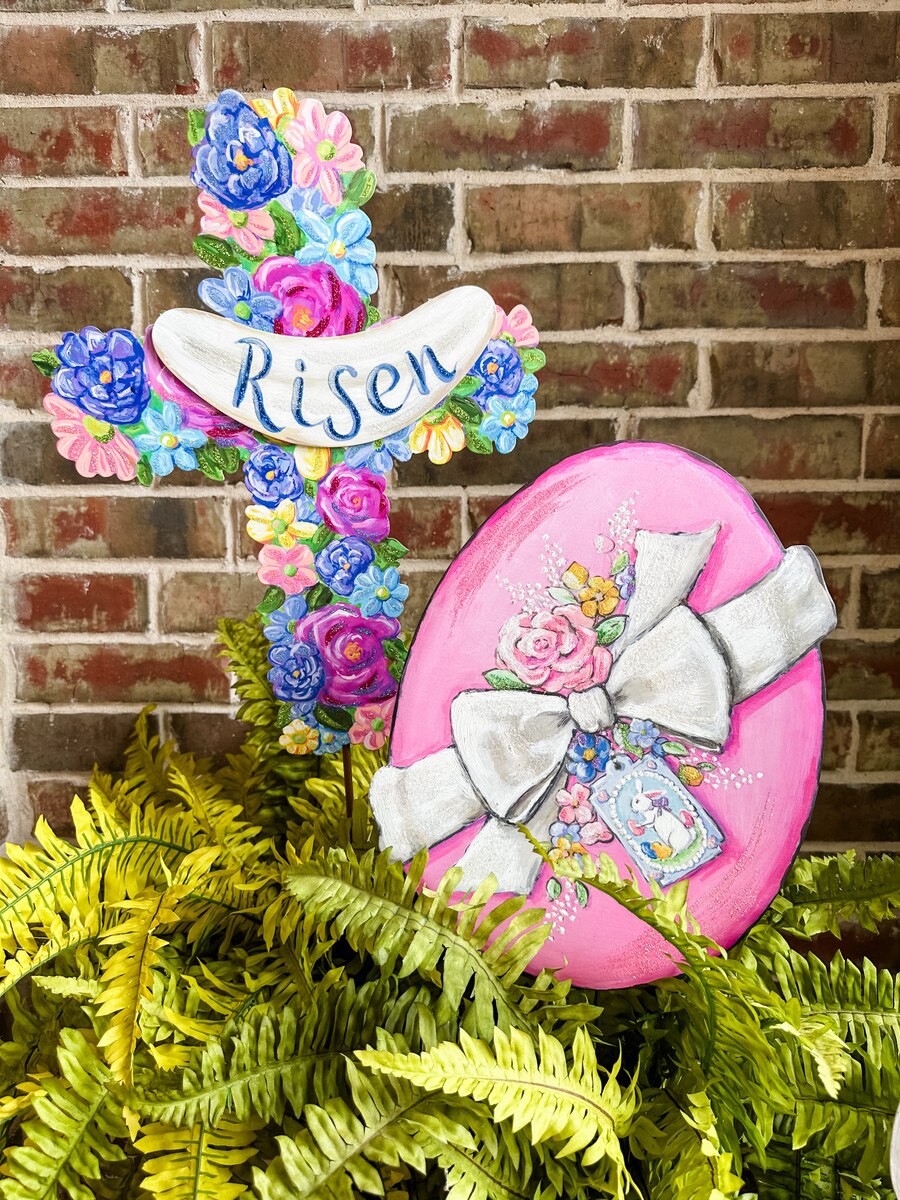 "Risen" Floral Cross