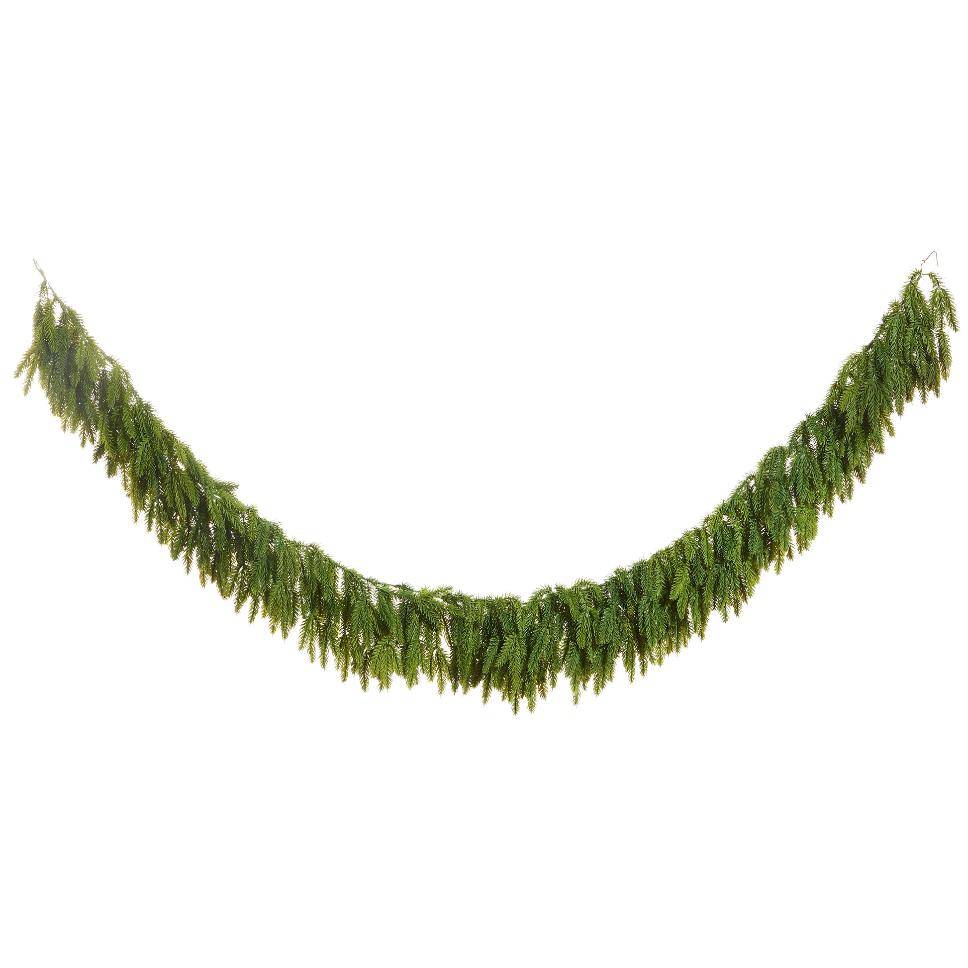 Green artificial Christmas garland on a white background