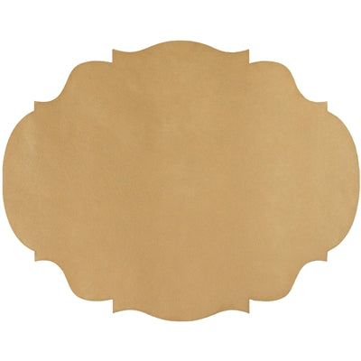 Gold decorative place card with scalloped edge on a white background