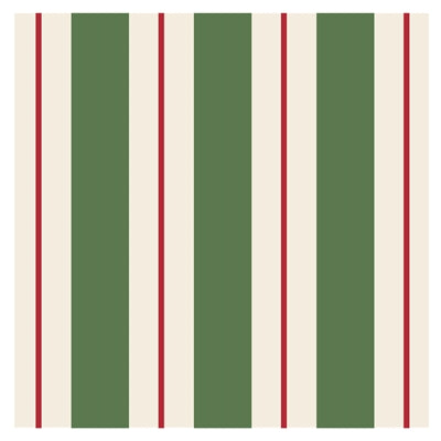 Striped pattern paper cocktail napkin with green, red, and beige vertical stripes on a white background