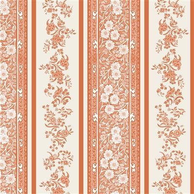 Patterned cocktail napkin with floral designs and vertical stripes on a light background