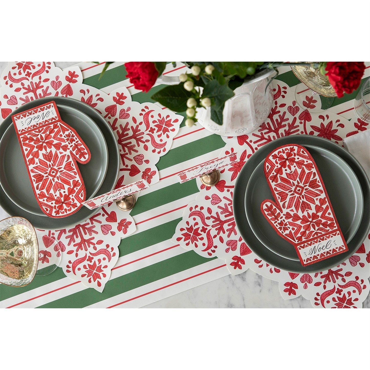 Red and Green Awning Stripe Table Runner