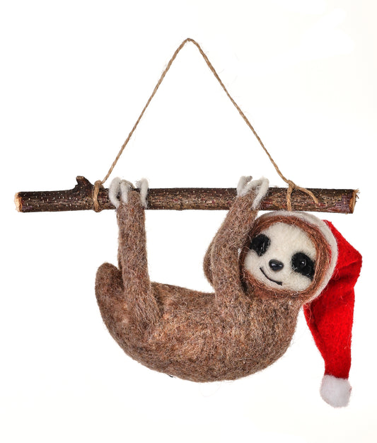 Wool Sloth on Tree Branch Ornament