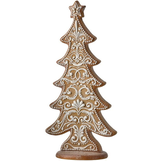 Decorative Christmas tree with intricate white patterns on a white background