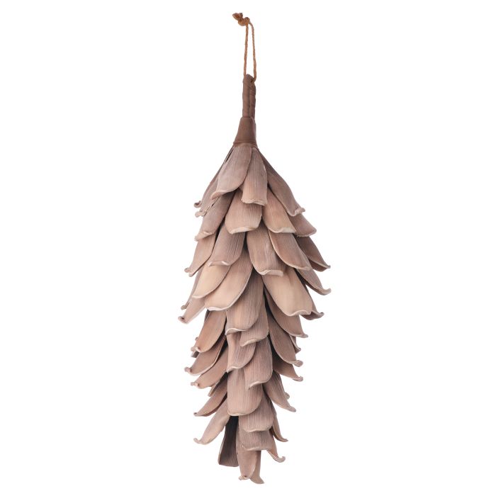 Decorative hanging foam item resembling a pine cone on a white background