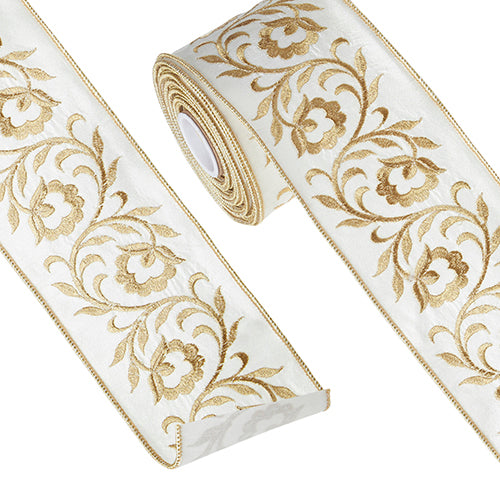 Floral Embroidered Wired Ribbon