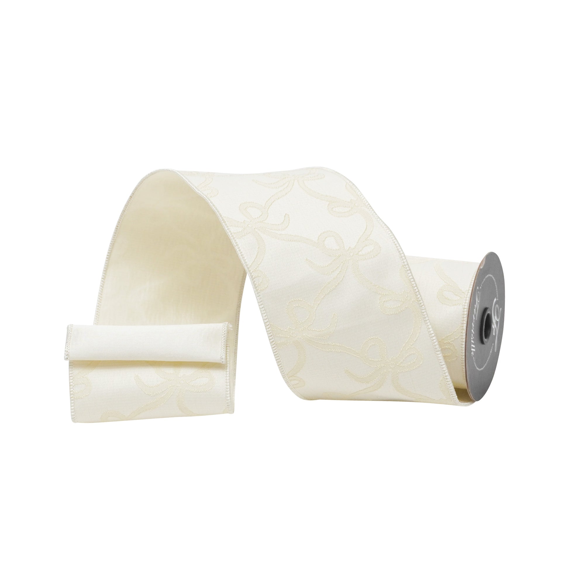 Roll of white ribbon on a white background