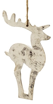 Wooden Silver Foiled Reindeer Ornament