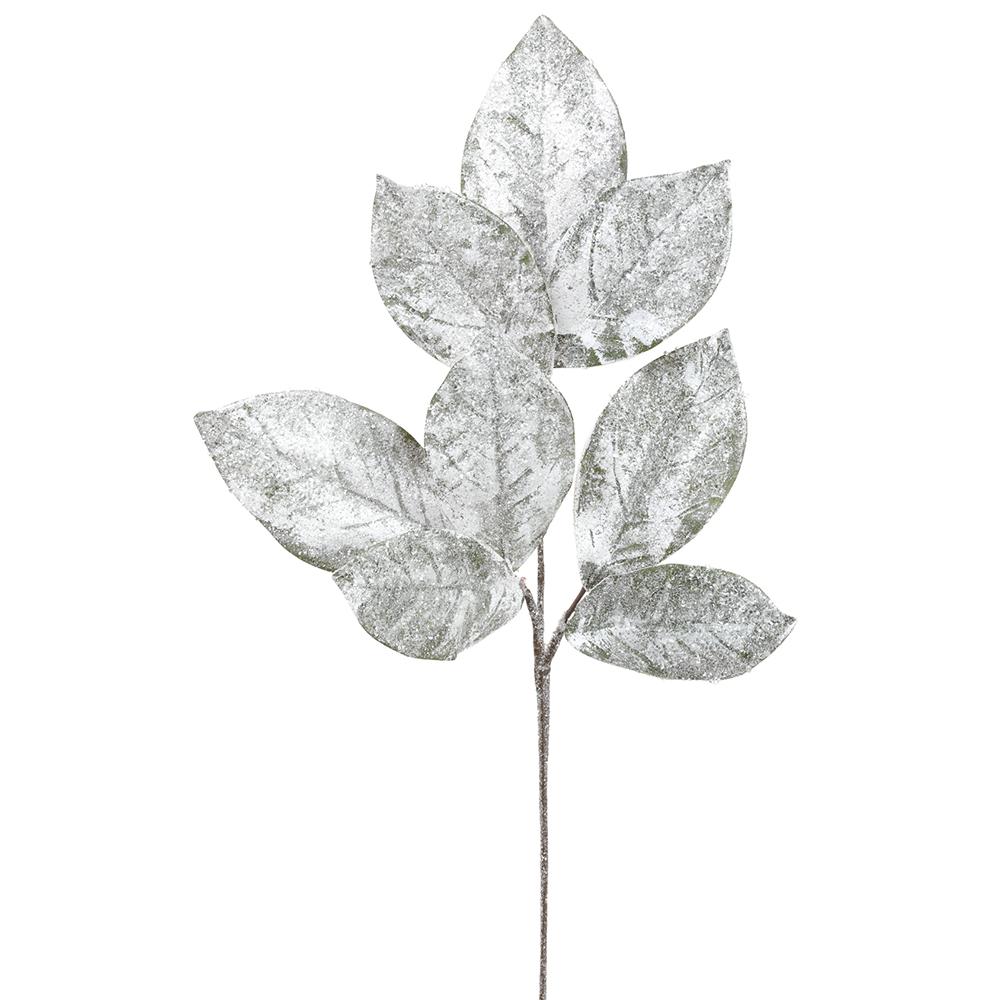 32" Iced Magnolia Leaf Spray