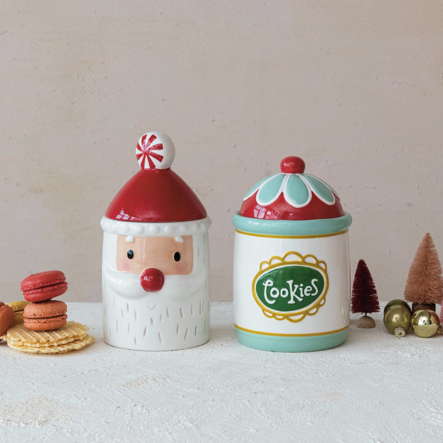 Hand Painted Ceramic Santa Shaped Cookie Jar