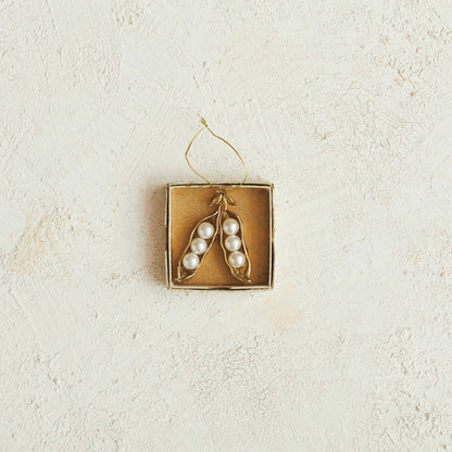 Metal & Faux Pearl Pea Pod Ornament