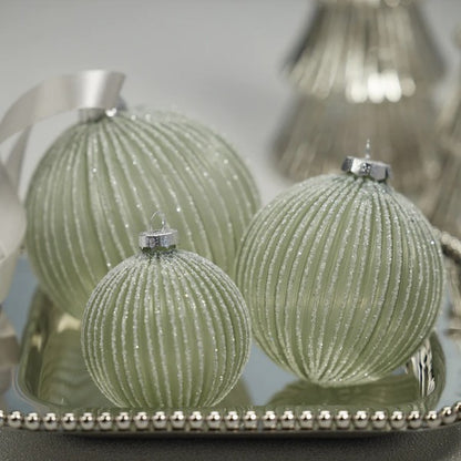 Grooved Glitter Glass Ball Ornament
