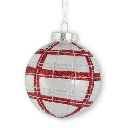 Glittered Red and Silver Plaid Shatterproof Ornament