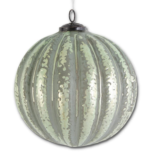 7.75" Distressed Green Glass Embossed Ornament