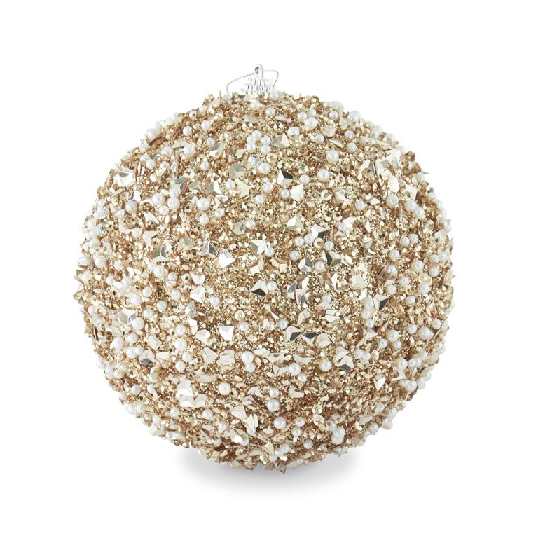 6" Champagne Sequins and Bead Embellished Shatterproof Ornament