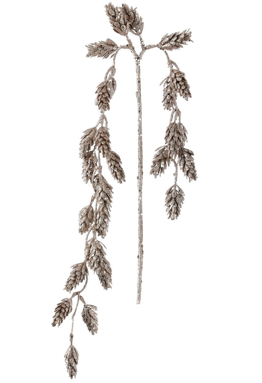 Champagne Glittered Hanging Pine Cone Spray 
