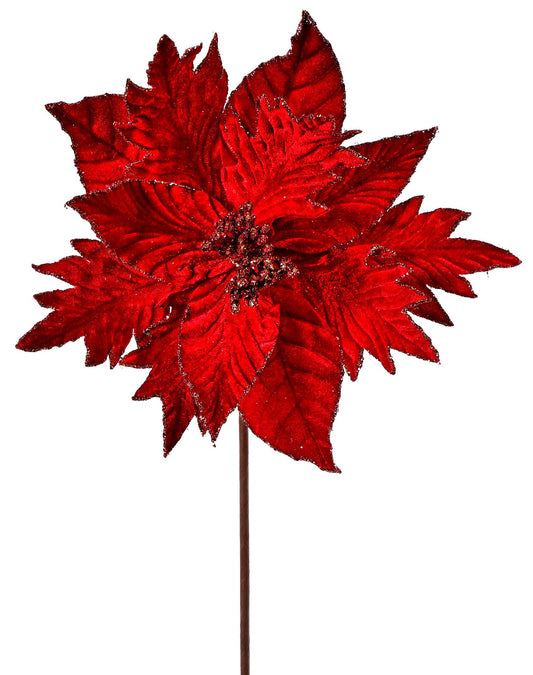 20"  Velvet Gold Mix Glitter Poinsettia Stem