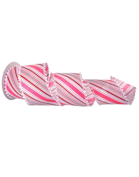 Pom Pom Edge Candy Stripped Wired Ribbon