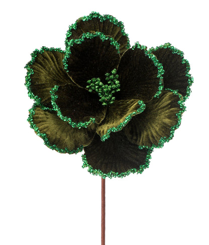 24" Velvet Glitter Bead Edge Magnolia Stem