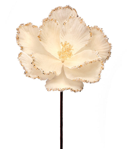 24" Velvet Glitter Bead Edge Magnolia Stem