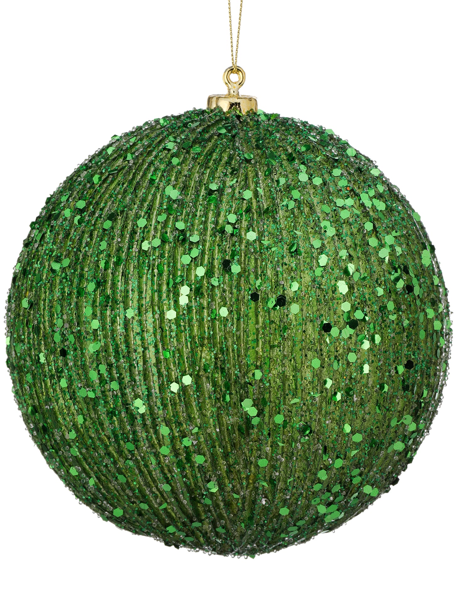 Beaded Metallic Ridged Ball Ornament