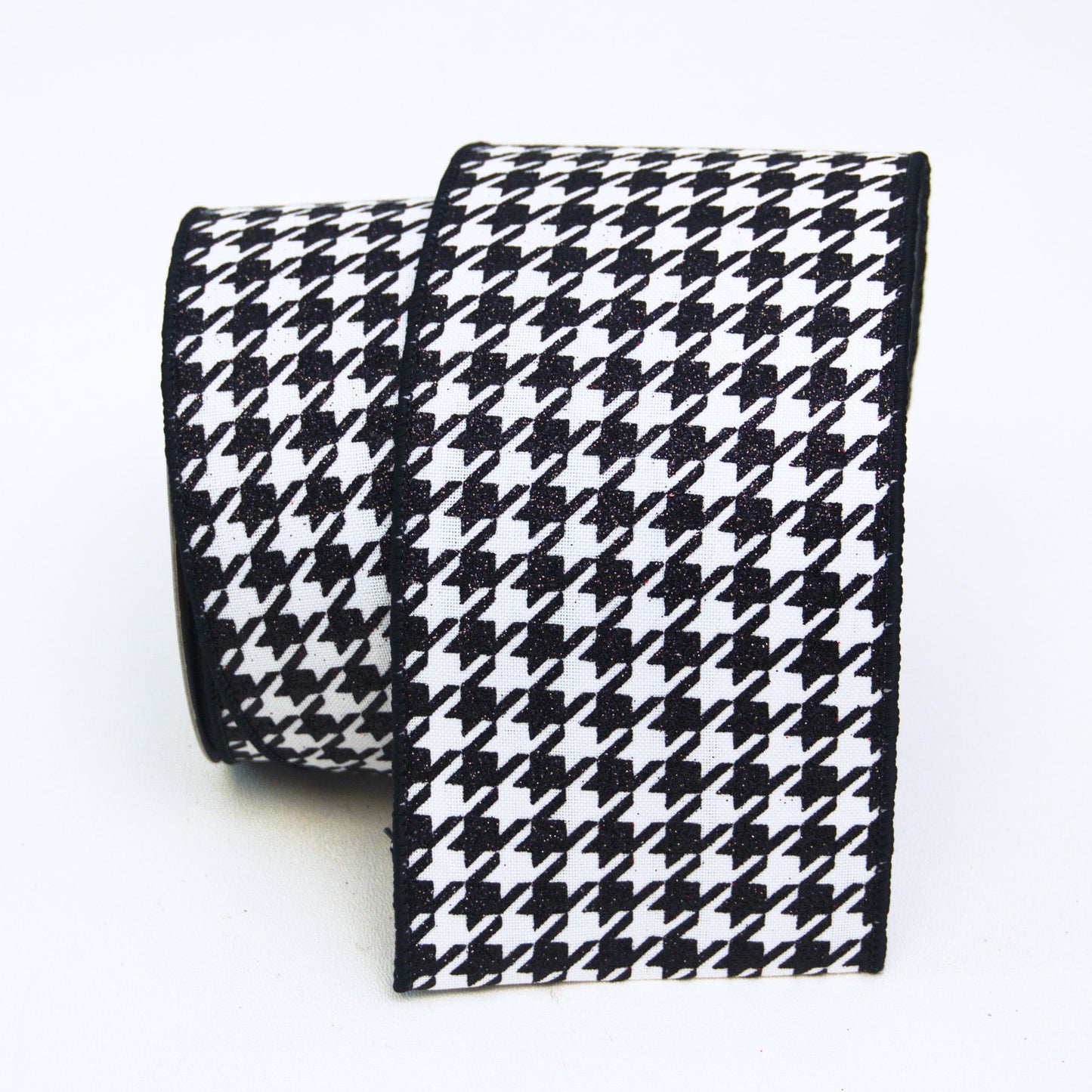 Glitter Houndstooth Black and White Ribbon